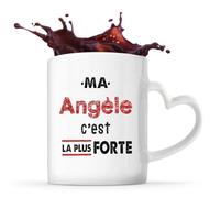 Otshirt Tasse Cœur Ma Angele C'est la plus forte - Mug - Idée Tasse Personnalisable en forme de Cœur Cadeau Anniversaire Fête Original Famille Travail Départ Collègue Retraite Noël.