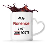 Otshirt Tasse Cœur Ma Florence C'est la plus forte - Mug - Idée Tasse Personnalisable en forme de Cœur Cadeau Anniversaire Fête Original Famille Travail Départ Collègue Retraite Noël.