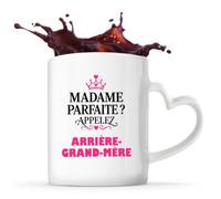 Otshirt Tasse Cœur Madame Parfaite Arriere-grand-mere - Mug - Idée Tasse Personnalisable en forme de Cœur Cadeau Anniversaire Fête Original Famille Travail Départ Collègue Retraite Noël.