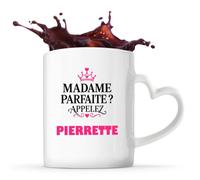 Otshirt Tasse Cœur Madame Parfaite Pierrette - Mug - Idée Tasse Personnalisable en forme de Cœur Cadeau Anniversaire Fête Original Famille Travail Départ Collègue Retraite Noël.