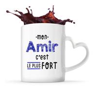 Otshirt Tasse Cœur Mon Amir C'est le plus fort - Mug - Idée Tasse Personnalisable en forme de Cœur Cadeau Anniversaire Fête Original Famille Travail Départ Collègue Retraite Noël.