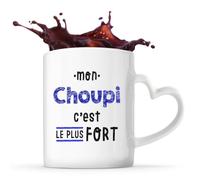 Otshirt Tasse Cœur Mon Choupi C'est le plus fort - Mug - Idée Tasse Personnalisable en forme de Cœur Cadeau Anniversaire Fête Original Famille Travail Départ Collègue Retraite Noël.