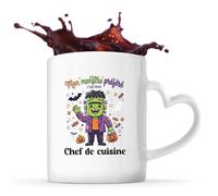 Otshirt Tasse Cœur Mon Monstre Préféré C'est Mon Chef de cuisine - Mug - Idée Tasse Personnalisable en forme de Cœur Cadeau Anniversaire Fête Original Famille Travail Départ Collègue Retraite Noël.