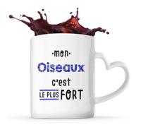 Otshirt Tasse Cœur Mon Oiseaux C'est le plus fort - Mug - Idée Tasse Personnalisable en forme de Cœur Cadeau Anniversaire Fête Original Famille Travail Départ Collègue Retraite Noël.