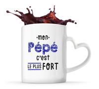 Otshirt Tasse Cœur Mon Pépé C'est le plus fort - Mug - Idée Tasse Personnalisable en forme de Cœur Cadeau Anniversaire Fête Original Famille Travail Départ Collègue Retraite Noël.