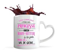 Otshirt Tasse Cœur Princesse et Baby-Sitter | Mug avec anse en forme de Cœur | Idée Cadeau Petite Amie Copine Collègue Maman Noël Anniversaire Fête des Mères