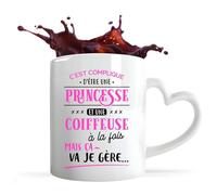 Otshirt Tasse Cœur Princesse et Coiffeuse | Mug avec anse en forme de Cœur | Idée Cadeau Petite Amie Copine Collègue Maman Noël Anniversaire Fête des Mères