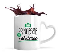 Otshirt Tasse Cœur Princesse et fabuleuse (rien que ça) | Mug | Idée Tasse Personnalisable en forme de Cœur Cadeau Anniversaire Fête Original Famille Travail Départ Collègue Retraite Noël.