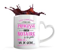 Otshirt Tasse Cœur Princesse et Notaire | Mug avec anse en forme de Coeur | Idée Cadeau Petite Amie Copine Collègue Maman Noël Anniversaire Fête des Mères