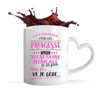 Otshirt Tasse Cœur Princesse et Secrétaire Médicale | Mug avec anse en forme de Coeur | Idée Cadeau Petite Amie Copine Collègue Maman Noël Anniversaire Fête des Mères