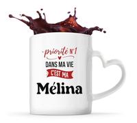 Otshirt Tasse Cœur Priorite N1 dans ma vie C'est ma Melina - Mug - Idée Tasse Personnalisable en forme de Cœur Cadeau Anniversaire Fête Original Famille Travail Départ Collègue Retraite Noël.