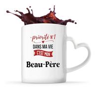 Otshirt Tasse Cœur Priorite N1 dans ma vie C'est mon Beau-Père - Mug - Idée Tasse Personnalisable en forme de Cœur Cadeau Anniversaire Fête Original Famille Travail Départ Collègue Retraite Noël.