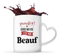 Otshirt Tasse Cœur Priorite N1 dans ma vie C'est mon Beauf - Mug - Idée Tasse Personnalisable en forme de Cœur Cadeau Anniversaire Fête Original Famille Travail Départ Collègue Retraite Noël.