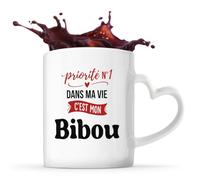Otshirt Tasse Cœur Priorite N1 dans ma vie C'est mon Bibou - Mug - Idée Tasse Personnalisable en forme de Cœur Cadeau Anniversaire Fête Original Famille Travail Départ Collègue Retraite Noël.