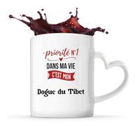 Otshirt Tasse Cœur Priorite N1 dans ma vie C'est mon Dogue du Tibet - Mug - Idée Tasse Personnalisable en forme de Cœur Cadeau Anniversaire Fête Original Famille Travail Départ Collègue Retraite Noël.