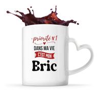 Otshirt Tasse Cœur Priorite N1 dans ma vie C'est mon Eric - Mug - Idée Tasse Personnalisable en forme de Cœur Cadeau Anniversaire Fête Original Famille Travail Départ Collègue Retraite Noël.