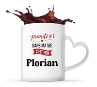Otshirt Tasse Cœur Priorite N1 dans ma vie C'est mon Florian - Mug - Idée Tasse Personnalisable en forme de Cœur Cadeau Anniversaire Fête Original Famille Travail Départ Collègue Retraite Noël.
