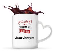 Otshirt Tasse Cœur Priorite N1 dans ma vie C'est mon Jean-Jacques - Mug - Idée Tasse Personnalisable en forme de Cœur Cadeau Anniversaire Fête Original Famille Travail Départ Collègue Retraite Noël.