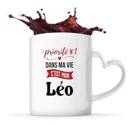 Otshirt Tasse Cœur Priorite N1 dans ma vie C'est mon Leo - Mug - Idée Tasse Personnalisable en forme de Cœur Cadeau Anniversaire Fête Original Famille Travail Départ Collègue Retraite Noël.