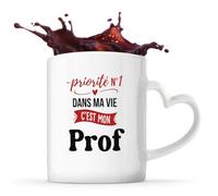 Otshirt Tasse Cœur Priorite N1 dans ma vie C'est mon Prof - Mug - Idée Tasse Personnalisable en forme de Cœur Cadeau Anniversaire Fête Original Famille Travail Départ Collègue Retraite Noël.