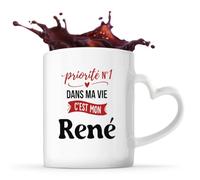 Otshirt Tasse Cœur Priorite N1 dans ma vie C'est mon Rene - Mug - Idée Tasse Personnalisable en forme de Cœur Cadeau Anniversaire Fête Original Famille Travail Départ Collègue Retraite Noël.
