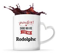 Otshirt Tasse Cœur Priorite N1 dans ma vie C'est mon Rodolphe - Mug - Idée Tasse Personnalisable en forme de Cœur Cadeau Anniversaire Fête Original Famille Travail Départ Collègue Retraite Noël.