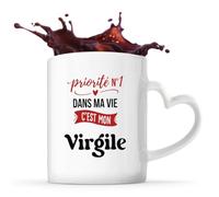 Otshirt Tasse Cœur Priorite N1 dans ma vie C'est mon Virgile - Mug - Idée Tasse Personnalisable en forme de Cœur Cadeau Anniversaire Fête Original Famille Travail Départ Collègue Retraite Noël.