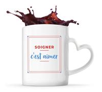 Otshirt Tasse Cœur Soigner Cest Aimer - Mug - Idée Tasse Personnalisable en forme de Cœur Cadeau Anniversaire Fête Original Famille Travail Départ Collègue Retraite Noël. - Rouge&Bleu - 3