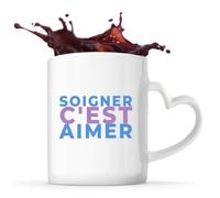 Otshirt Tasse Cœur Soigner Cest Aimer - Mug - Idée Tasse Personnalisable en forme de Cœur Cadeau Anniversaire Fête Original Famille Travail Départ Collègue Retraite Noël. - Bleu&Violet - 1
