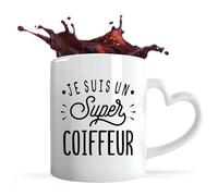Otshirt Tasse Cœur Super Coiffeur | Mug avec anse en forme de Cœur | Idée Cadeau Petit Ami Copain Collègue Père Noël Anniversaire Fête des Pères