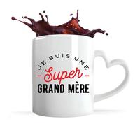 Otshirt Tasse Cœur Super Grand Mère | Mug avec anse en forme de Coeur | Idée Cadeau Petite Amie Copine Maman Noël Anniversaire Fête des Mères