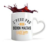 Otshirt Tasse Cœur Tasse Coeur Mon Bichon Maltais ne veut pas | Mug avec anse en forme de Coeur | Idée Cadeau Propriétaire Chien Humour Drôle Marrant Original Anniversaire