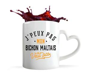 Otshirt Tasse Cœur Tasse Coeur Mon Bichon Maltais ne veut pas | Mug avec anse en forme de Coeur | Idée Cadeau Propriétaire Chien Humour Drôle Marrant Original Anniversaire