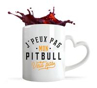 Otshirt Tasse Cœur Tasse Coeur Mon Pitbull ne veut pas | Mug avec anse en forme de Coeur | Idée Cadeau Propriétaire Chien Humour Drôle Marrant Original Anniversaire