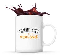 Otshirt Tasse J’habite chez mon chat | Mug | Idée Tasse Personnalisable Cadeau Anniversaire Fête Original Famille Travail Départ Collègue Retraite Noël.
