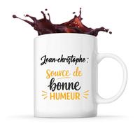 Otshirt Tasse Jean-christophe - source de bonne humeur copie - Mug avec Anse Coeur - Idée Cadeau Prénom Personnalisable Humour Anniversaire Fête Retraite Drôle Original Collègue