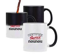 Otshirt Tasse Magique Certifiée super nounou | Mug | Idée Tasse Personnalisable qui change de couleur Cadeau Anniversaire Fête Original Famille Travail Départ Collègue Retraite Noël.
