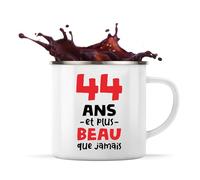 Otshirt Tasse Métal 44 ans et plus beau que jamais | 300 ml Mug Émaillé Métallique | Idée Cadeau Anniversaire Humour Drôle Mignon Original Fête