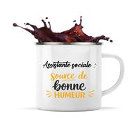 Otshirt Tasse Métal Assistante sociale - source de bonne humeur copie - Mug - Idée Tasse Personnalisable en Métal Cadeau Camping Fête Original Famille Travail Départ Collègue Retraite Noël.