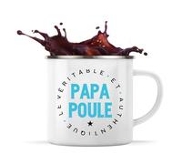 Otshirt Tasse Métal Authentique Papa Poule | 360 ml Mug Émaillé Métallique | Idée Cadeau Père Humour Original Noël Anniversaire Fête des Pères Famille Amour Naissance Retraite