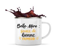 Otshirt Tasse Métal Belle-Mere - source de bonne humeur - Mug - Idée Tasse Personnalisable en Métal Cadeau Anniversaire Camping Fête Original Famille Travail Départ Collègue Retraite Noël.