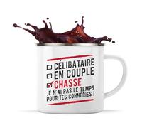 Otshirt Tasse Métal Célibataire, En Couple, Chasse | 360 ml Mug Émaillé Métallique | Idée Cadeau Nature Tir Sport Humour Original Anniversaire