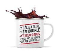 Otshirt Tasse Métal Célibataire, En Couple, Cyclo-Cross | 360 ml Mug Émaillé Métallique | Idée Cadeau Vélo Terrain Sport Humour Original Anniversaire