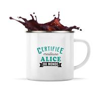 Otshirt Tasse Métal Certifiee Meilleure Alice du monde copie - Mug - Idée Tasse Personnalisable en Métal Cadeau Anniversaire Camping Fête Original Famille Travail Départ Collègue Retraite Noël.
