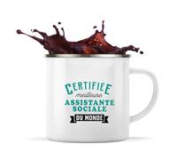Otshirt Tasse Métal Certifiee Meilleure Assistante sociale du monde copie - Mug - Idée Tasse Personnalisable en Métal Cadeau Camping Fête Original Famille Travail Départ Collègue Retraite Noël.