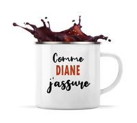 Otshirt Tasse Métal Comme Diane J'assure - Mug Emaillé - Idée Tasse Métal Personnalisable Cadeau Anniversaire Fête Original Famille Travail Départ Collègue Retraite Noël.