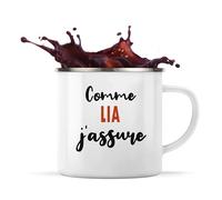 Otshirt Tasse Métal Comme Lia J'assure - Mug Emaillé - Idée Tasse Métal Personnalisable Cadeau Anniversaire Fête Original Famille Travail Départ Collègue Retraite Noël.