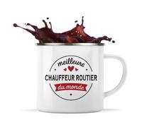 Otshirt Tasse Métal de la Meilleure Chauffeur routier du monde 1- Mug Emaillé - Idée Tasse Métal Personnalisable Cadeau Anniversaire Fête Original Famille Travail Départ Collègue Retraite Noël.
