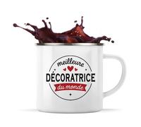 Otshirt Tasse Métal de la Meilleure Décoratrice du monde 1- Mug Emaillé - Idée Tasse Métal Personnalisable Cadeau Anniversaire Fête Original Famille Travail Départ Collègue Retraite Noël.