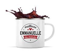 Otshirt Tasse Métal de la Meilleure Emmanuelle du monde 1- Mug Emaillé - Idée Tasse Métal Personnalisable Cadeau Anniversaire Fête Original Famille Travail Départ Collègue Retraite Noël.